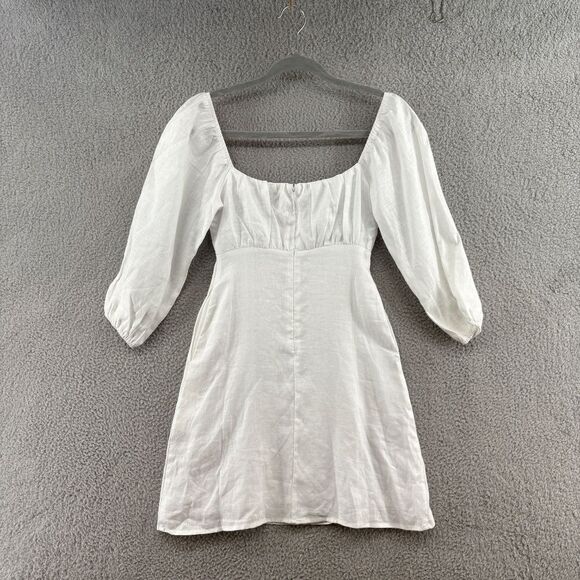 DISSH Linen Mini Dress size 2 Puff Sleeve square neck coastal - Picture 3 of 11